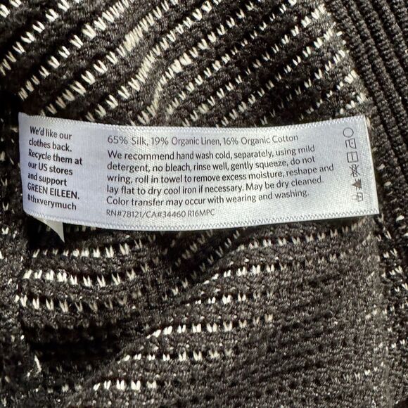 Eileen Fisher Cardigan Sweater Silk Linen Black open Front Size Large - Picture 10 of 12